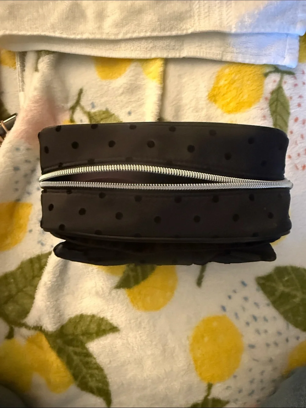 Victoria's Secret Black Polka Dot Bow Toiletry Bag